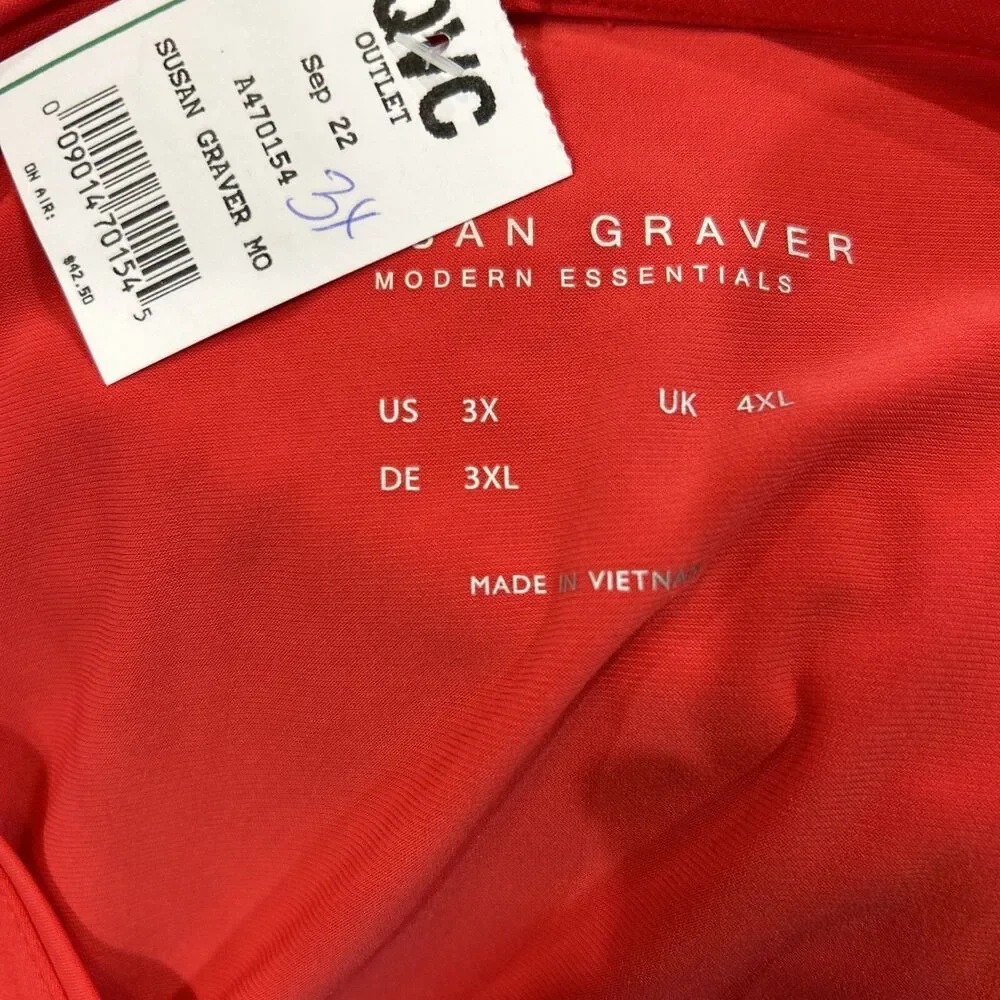 Susan Graver Modern Essentials Liquid Knit Tunic V Neck Coral  Plus Size 3X